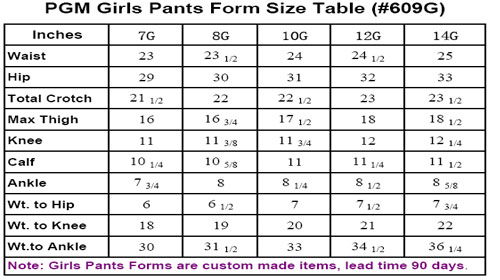 girl pant sizes